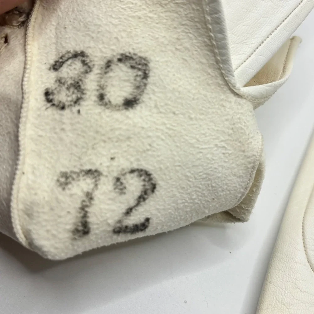 Vintage Cream Kid‎ Leather Gloves Lattice Cutout Cuff Mid Century White Ivory